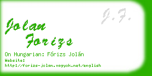 jolan forizs business card